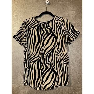 Fringe Collection Catch Me Tonight Mob Wife Taupe Black Short Sleeve  Top Blouse